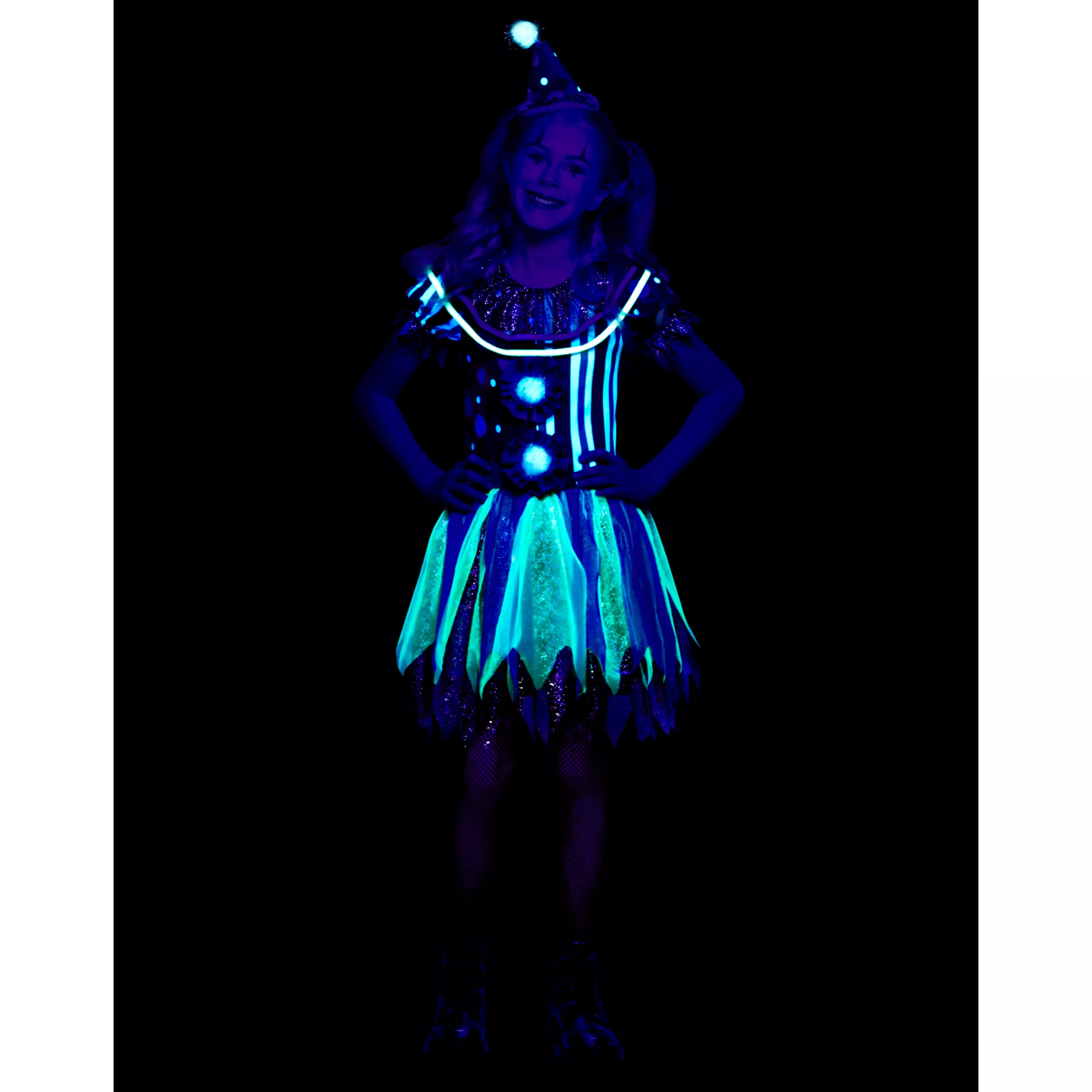 Kids Glow in the Dark Neon Clown Costume at Spirit Halloween