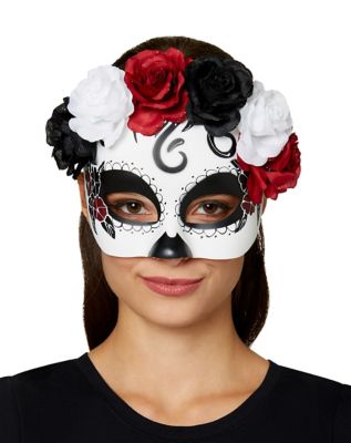 Day of the Dead Roses Half Mask - Spirithalloween.com