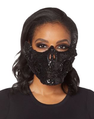 Black Skeleton Sequin Half Mask 