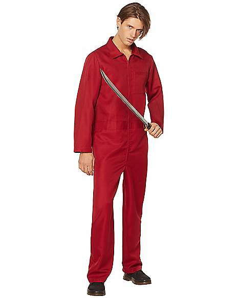 Red Boiler Suit Mens Adult Serial Killer Halloween Jumpsuit Costume 