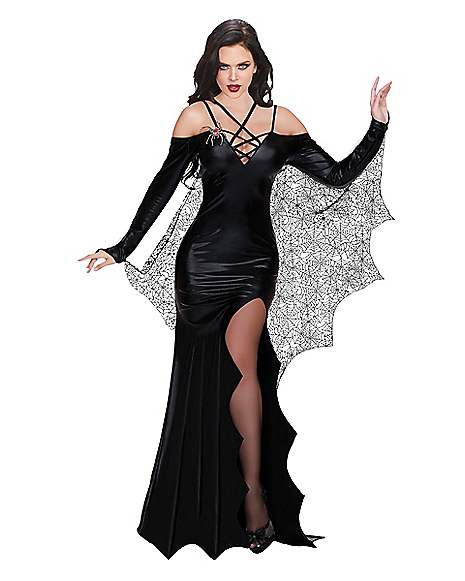 Vampiress Womens Gothic Vampire Dress With Attached Wings Halloween Costume 