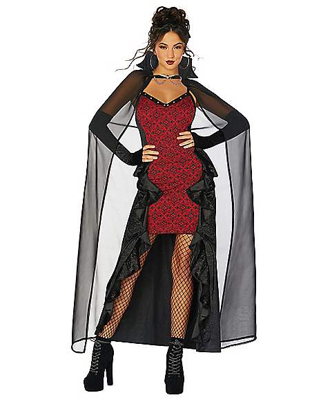 Vampire Blood Halloween Ladies Fancy Dress Womens Adult Costume Outfit Fangs 