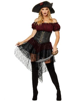 Sexy Adult Halloween Women's Trouble at Sea Buccaneer Pirate Costume w Hat