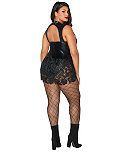 Adult Black Faux Leather and Lace Bodysuit