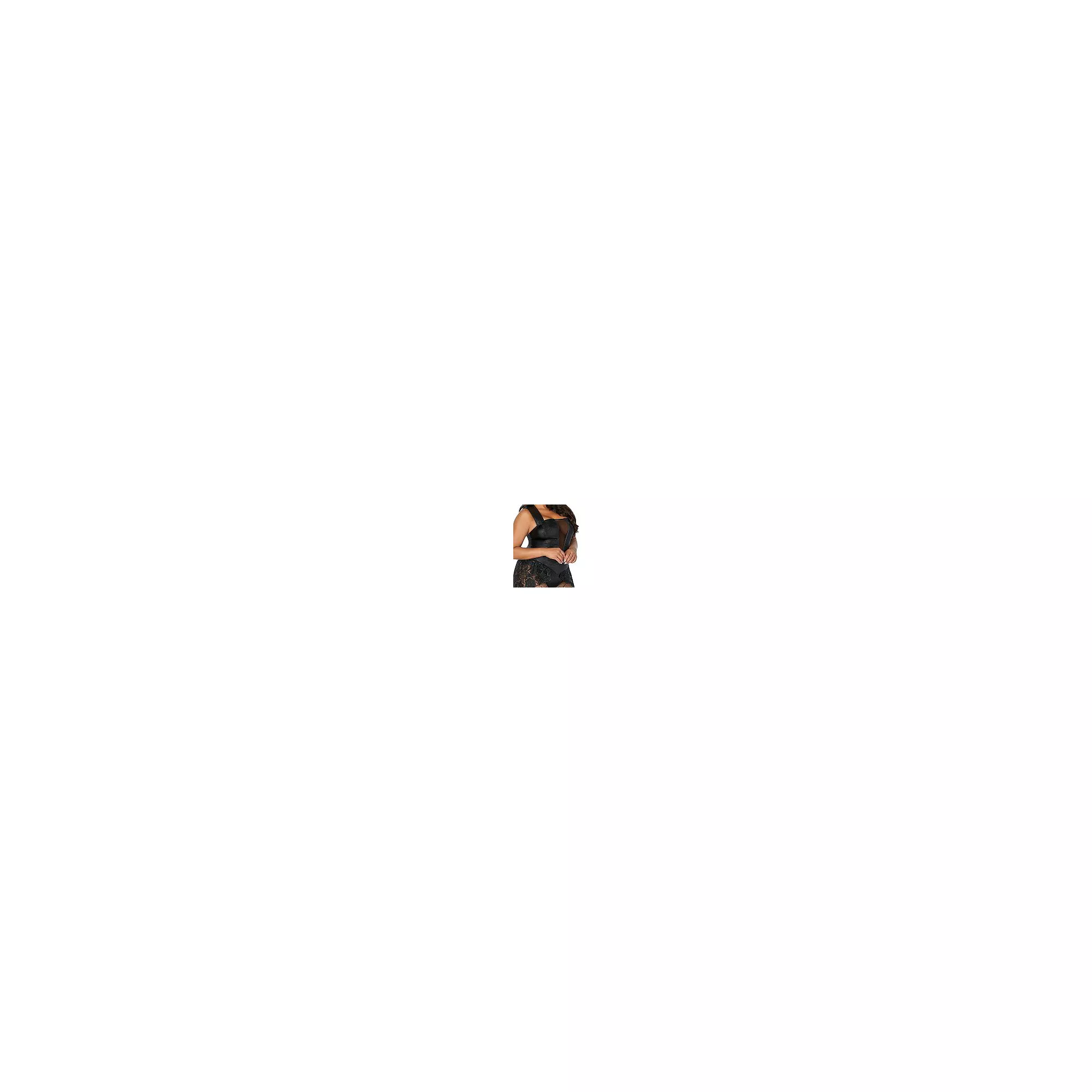 Adult Black Faux Leather and Lace Bodysuit at Spirit Halloween