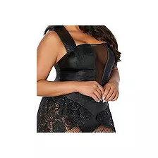 Adult Black Faux Leather and Lace Bodysuit at Spirit Halloween