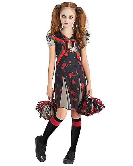 EB Adult Ladies Zombie Cheerleader & Pom-Poms Halloween Fancy Dress Costume 