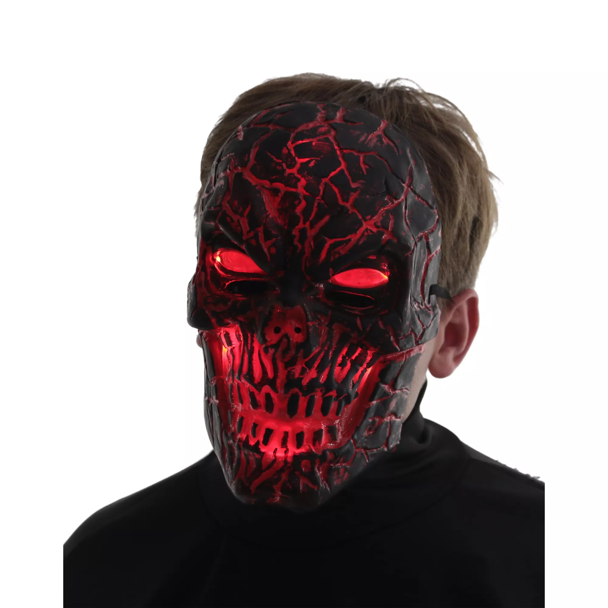 Light-Up LED Horror Scorched Skull Half Mask at Spirit Halloween