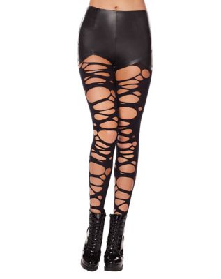 Devil Fashion Black Gothic Punk Sexy Hole Net Slim Leggings for Women 