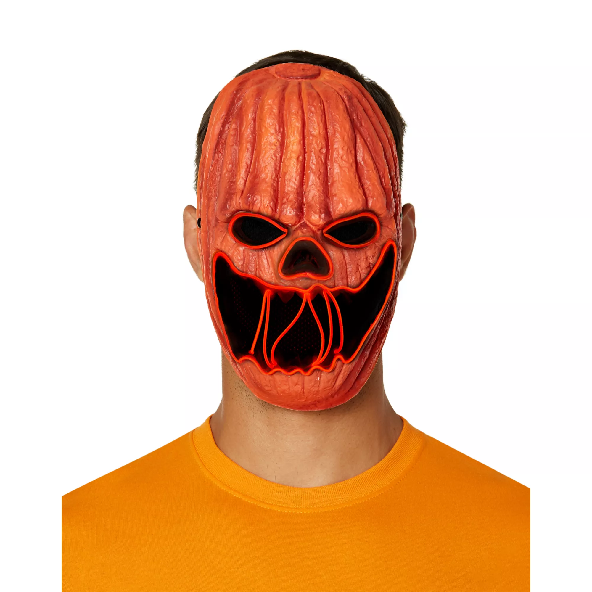 Light-Up EL Wire Pumpkin Half Mask at Spencer's