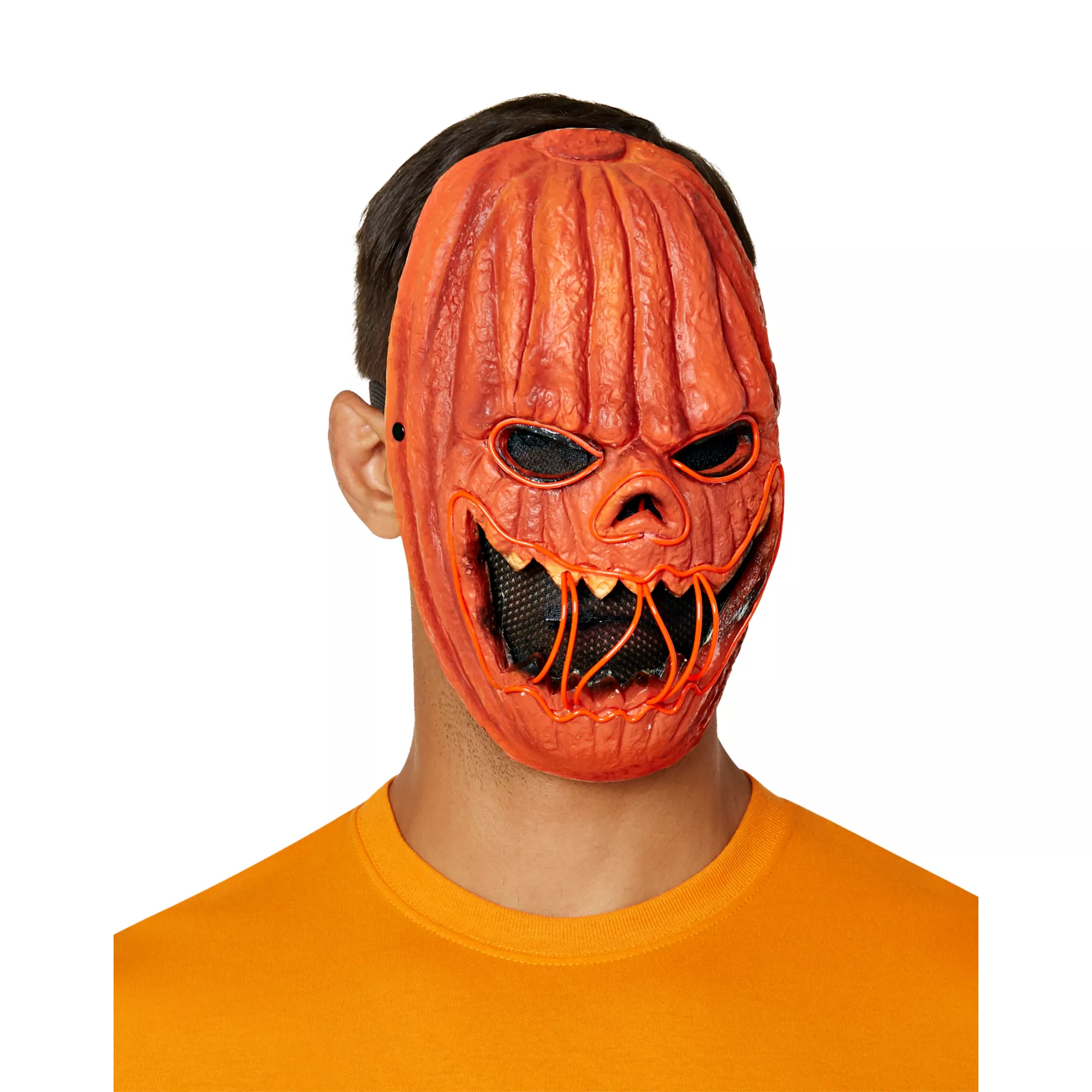 Light-Up EL Wire Pumpkin Half Mask at Spencer's