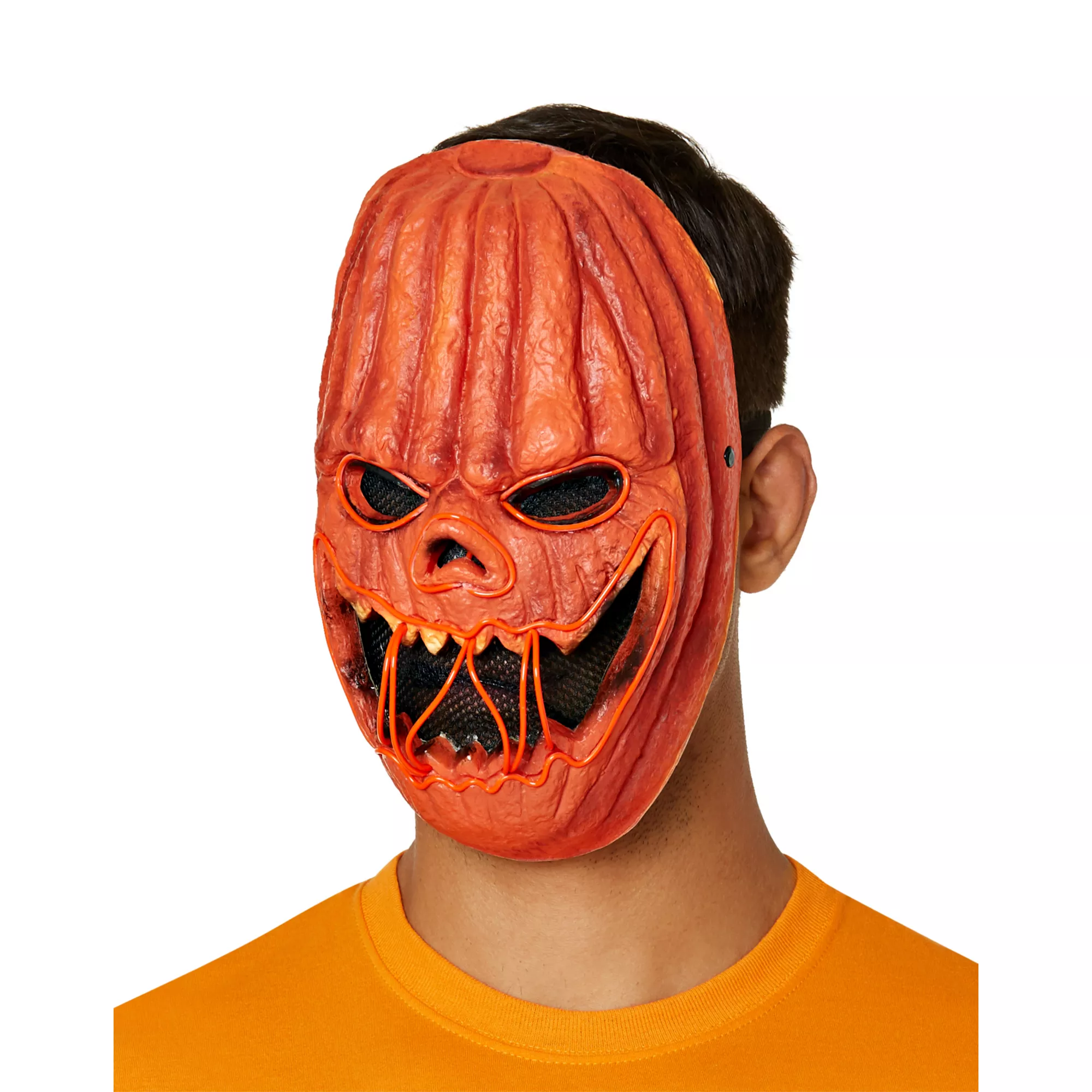 Light-Up EL Wire Pumpkin Half Mask at Spencer's