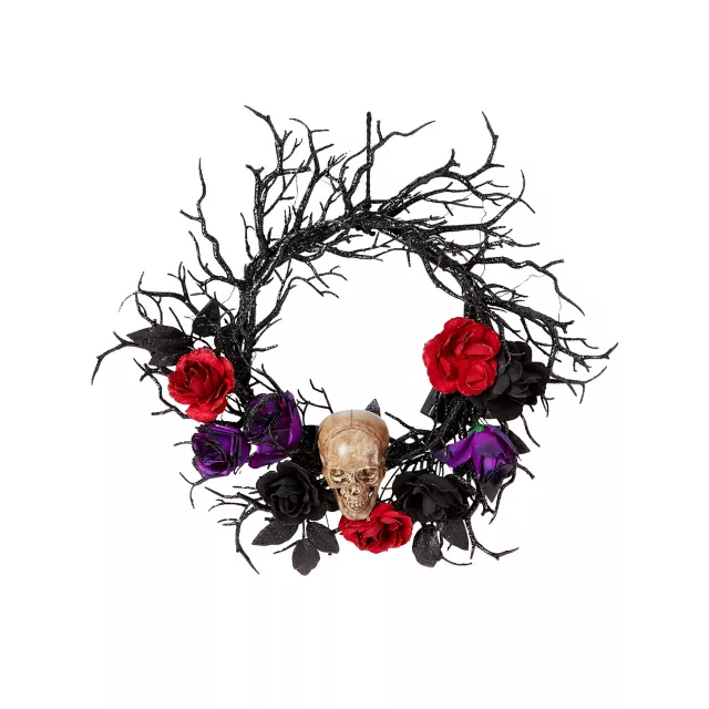 Light-Up Rose Skull Wreath - Spirithalloween.com