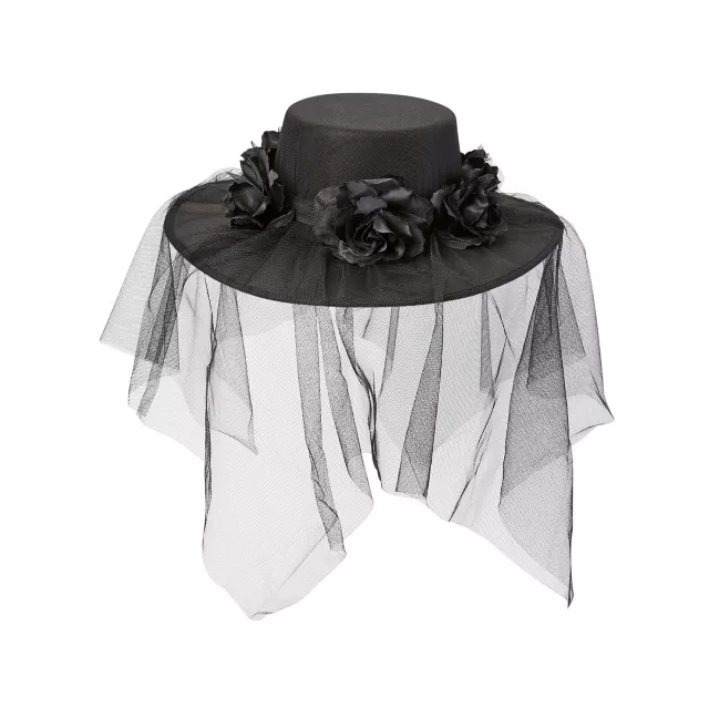 Black Veiled Day of the Dead Flower Hat at Spirit Halloween