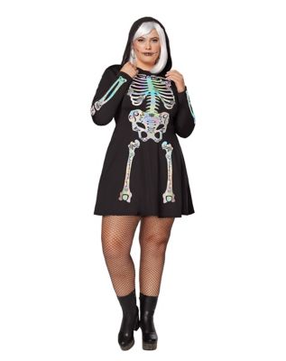 Adult Skeleton Hooded Plus Size Dress 