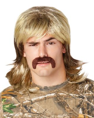 Blond Mullet Wig With Mustache