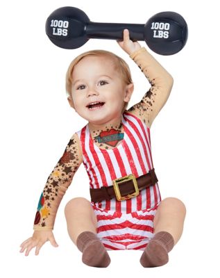 Squat Vintage Circus Strongman Costume Baby Long Sleeve Bodysuit