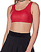Red Faux Leather Sports Bra