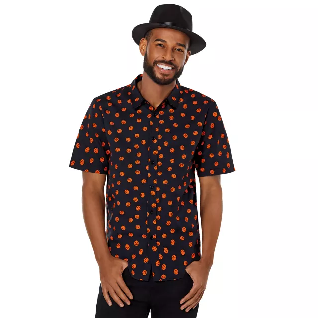 Pumpkin Print Button Down Shirt at Spencer's