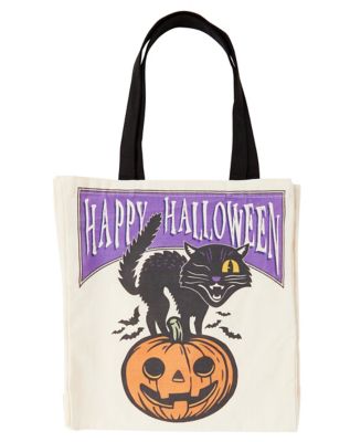 Vintage Black Cat Canvas Tote Bag - Spirithalloween.com