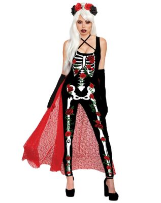 SK47220-BLK Day of The Dead Skull Halloween Costume Fishnet Tights