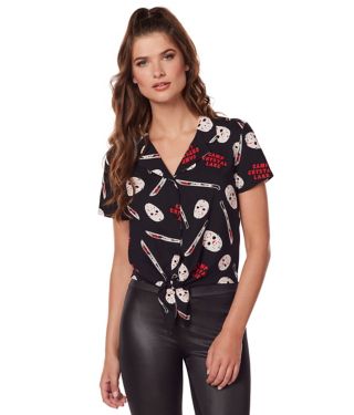 Adult Tie Front Jason Voorhees Shirt - Friday the 13th