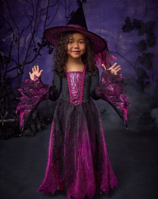 Girls Witch Costume with Hat Purple, Classic Halloween Fancy Dress Up Outfit, Girl's, Size: 3-4t