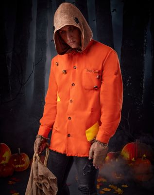 Kreepsville | Men's Trick or Treat Pumpkin Flannel Shirt Orange 4XLarge | Halloween