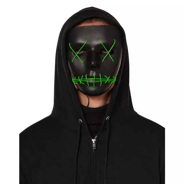 Light-Up EL Wire Green Stitched Black Half Mask at Spirit Halloween