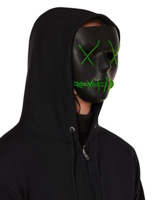 Light Up EL Wire Green Stitched Black Half Mask