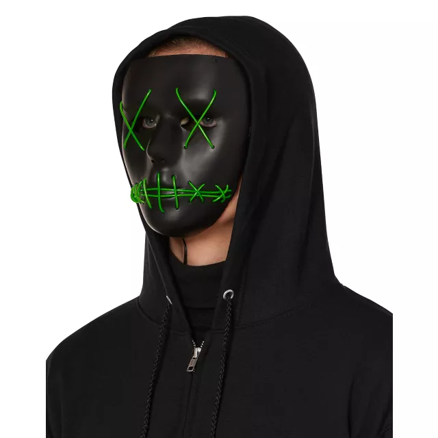 Light-Up EL Wire Green Stitched Black Half Mask at Spirit Halloween