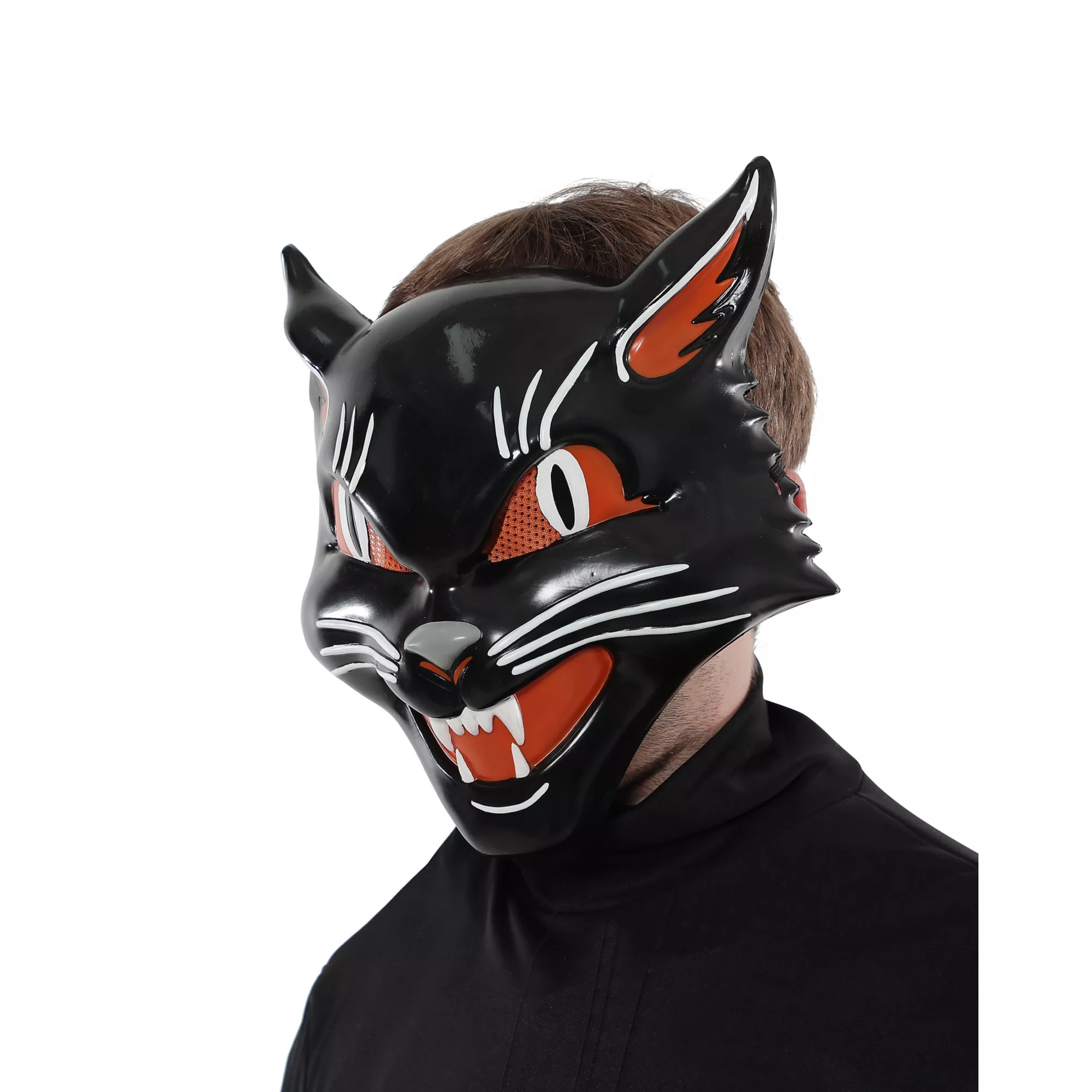 Vintage Grinning Black Cat Half Mask at Spirit Halloween