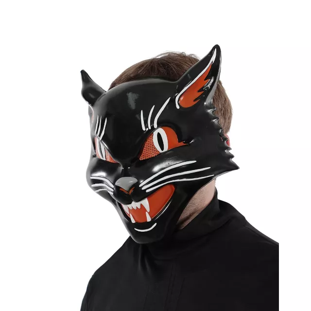 Vintage Grinning Black Cat Half Mask