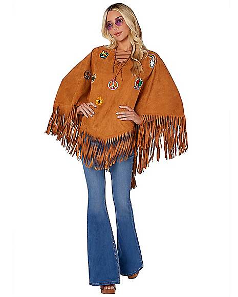And Applying eyelash Adult Free Spirit Poncho Hippie Costume - Spirithalloween.com