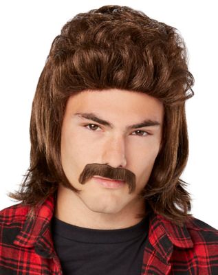 Yan Dream Mullet Hat Wig with Mustache 4th of July Hair Accessories Mens  80s Hat Wig Party (Brown)