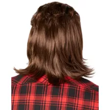 Brown Mullet Wig With Mustache at Spirit Halloween