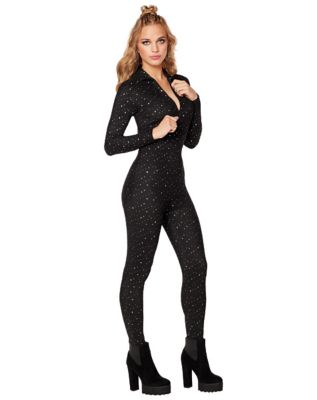 Adult Black Glitter Catsuit 