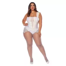 White Faux Leather Lace Plus Size Bodysuit at Spencer's