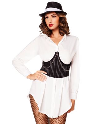 01567130 - 1920s Gangster Pinstripe Waist Cincher Belt