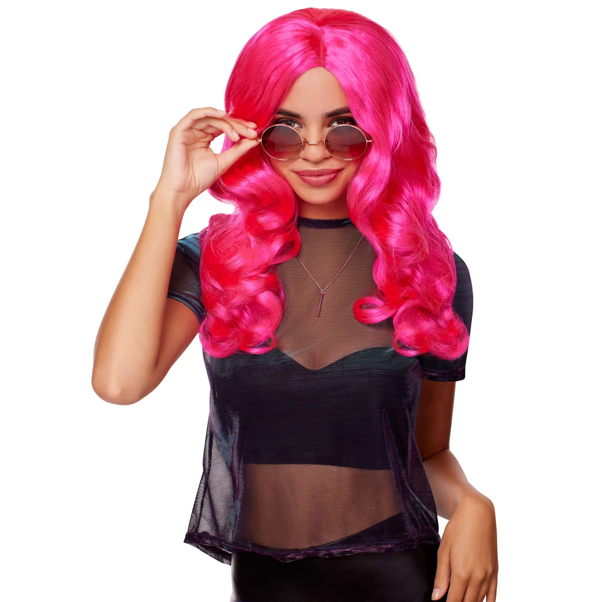 Hollywood Glam Curls Wig Pink at Spirit Halloween