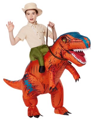 man riding dinosaur costume