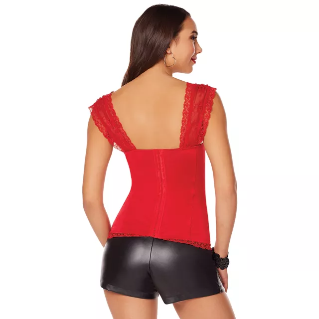 Adult Red Lace Cap Sleeve Corset at Spirit Halloween