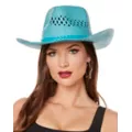 Blue Straw Cowboy Hat at Spirit Halloween