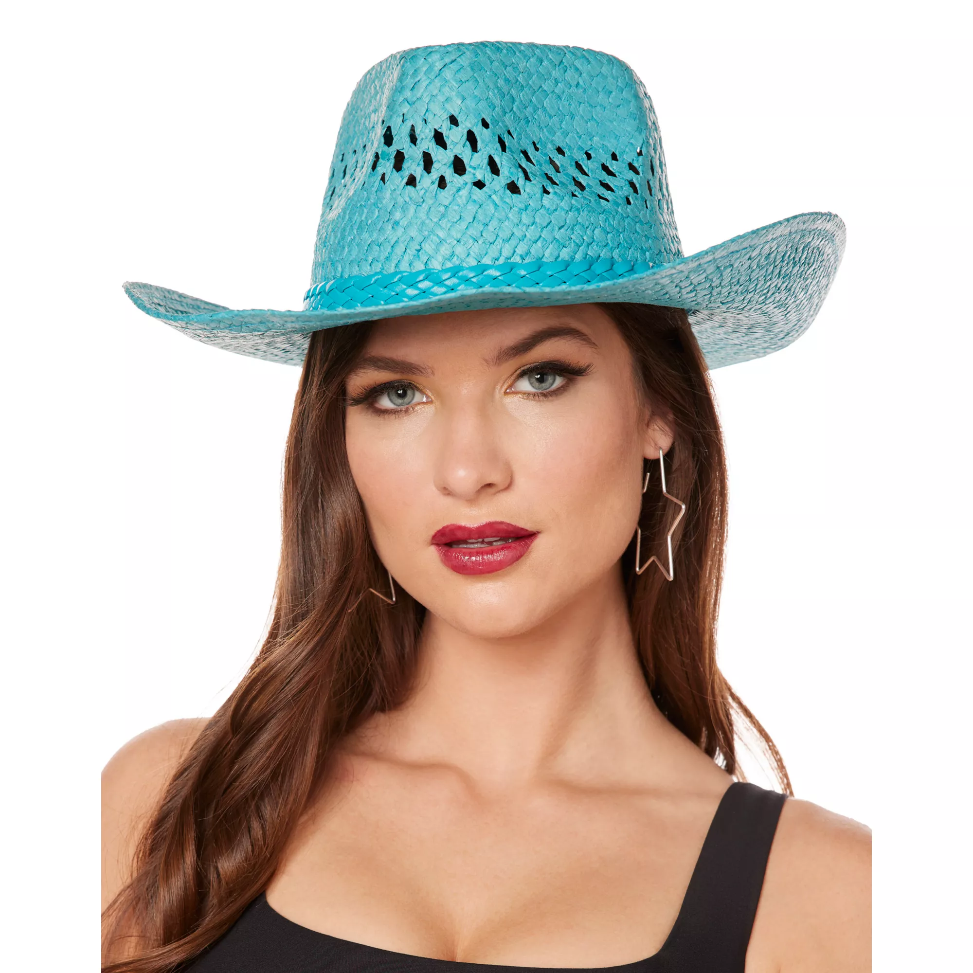 Blue Straw Cowboy Hat at Spirit Halloween