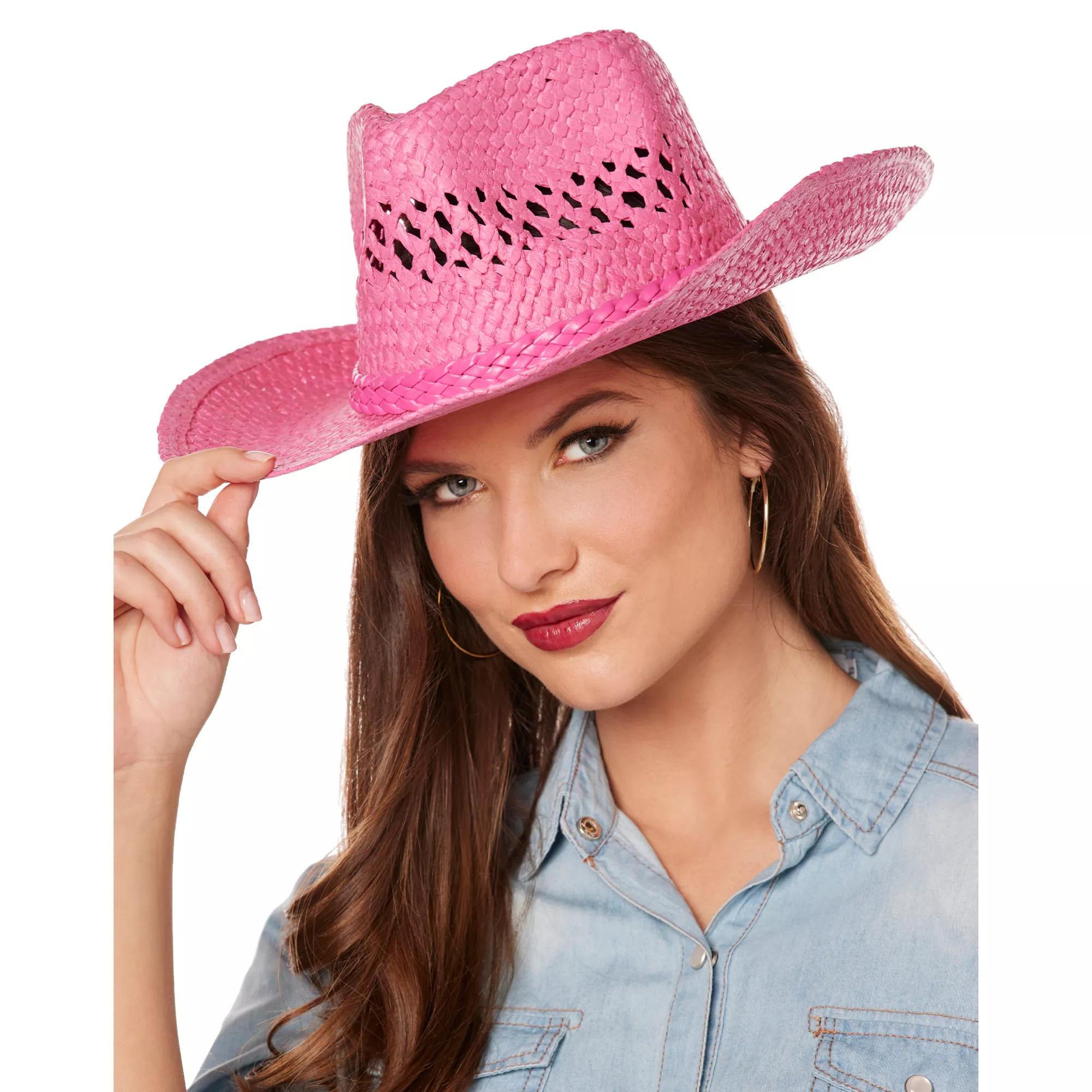 Pink Straw Cowboy Hat at Spirit Halloween