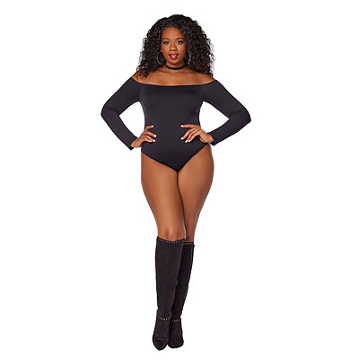 Adult Black Faux Leather and Lace Bodysuit 