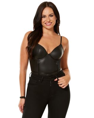 Black Pleather Lace Cup Bodysuit - Spirithalloween.com