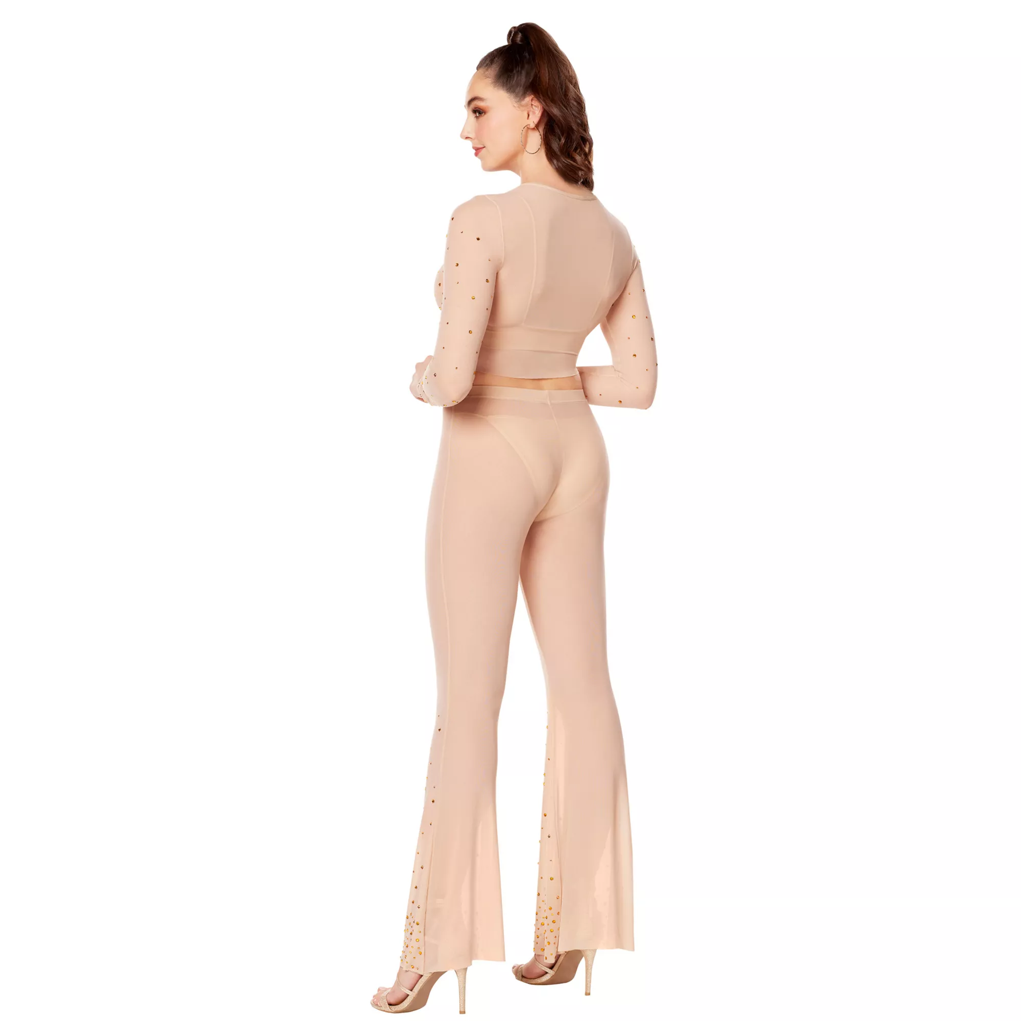 Beige Mesh Rhinestone Top and Pants Set at Spirit Halloween
