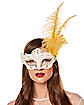 Gold Feather and Lace Eye Half Mask
