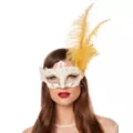 Gold Feather and Lace Eye Half Mask at Spirit Halloween